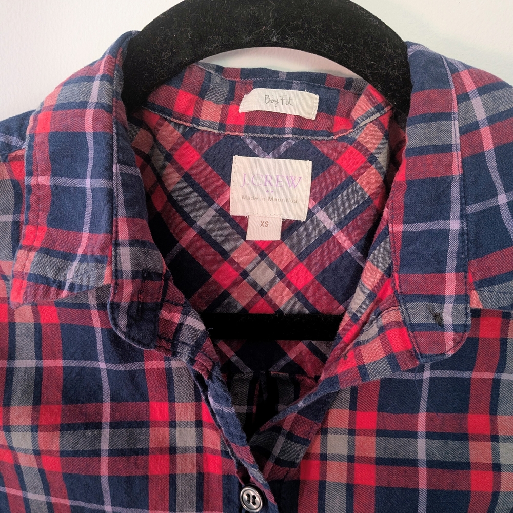 J. Crew Vibrant Red and Navy Plaid Shirt - Picture 3 of 3